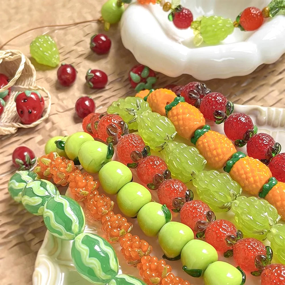 Pineapple & Green Watermelon Glass Beads – DIY Jewelry Making Materials for Necklaces, Bracelets & Clothing Accessories