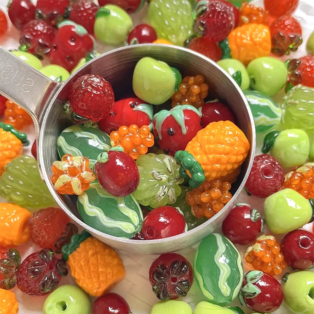 Pineapple & Green Watermelon Glass Beads – DIY Jewelry Making Materials for Necklaces, Bracelets & Clothing Accessories