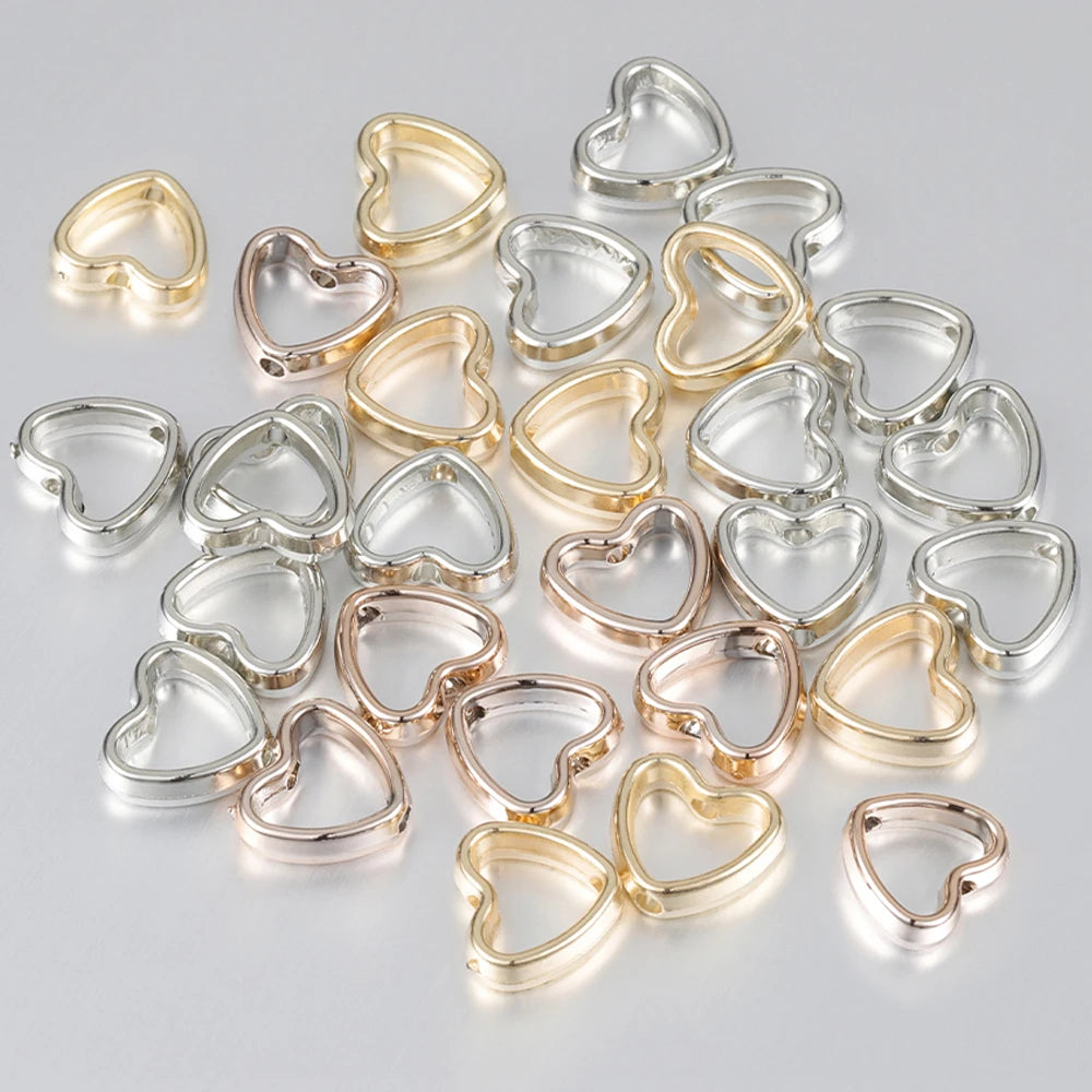 50PCS Heart Frame Spacer Beads – Gold/Silver CCB Wrapped Love Beads for DIY Jewelry Making